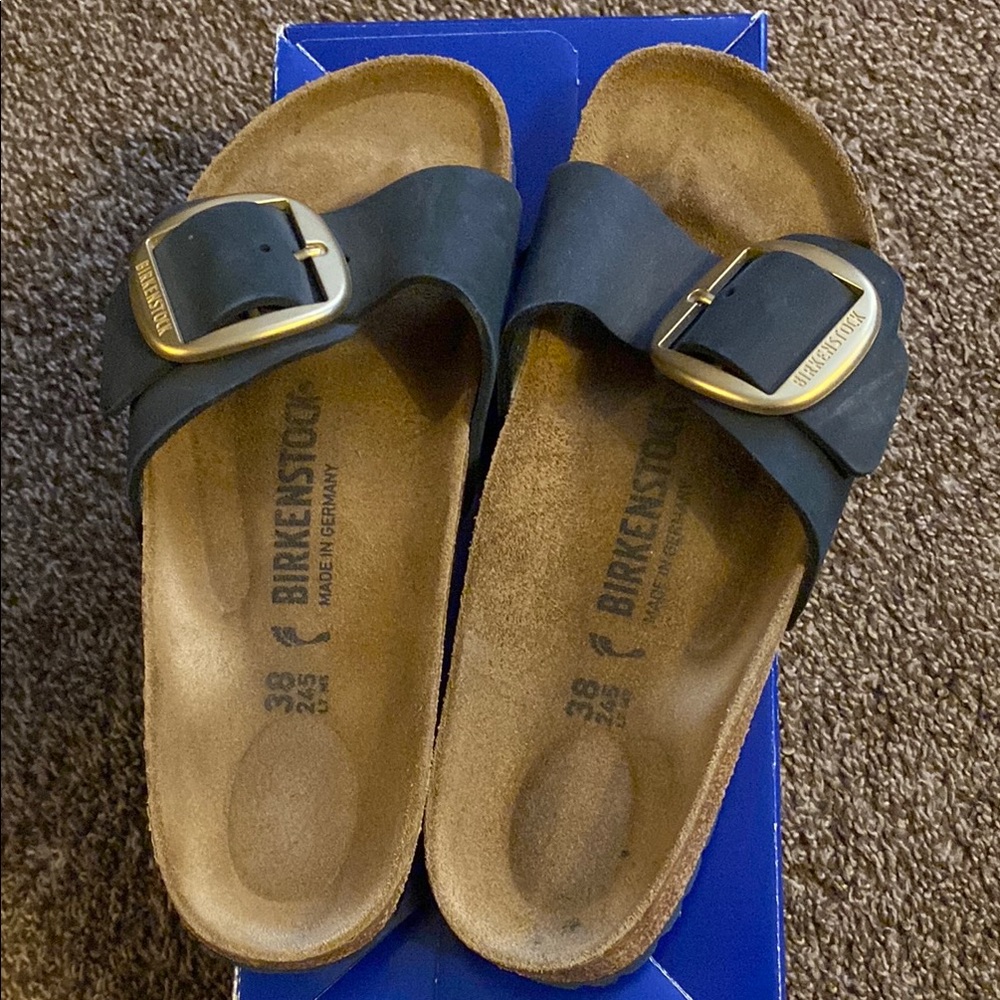 Birkenstock Navy Sandals with Gold Buckle
